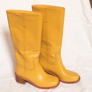 Banana Yellow/Tan Campus Style Boots Size 6.5 NWOB - Vegan Leather Knee-high 👢